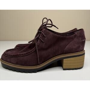 Clarks Somerset Balmer Willow Oxford Womens 8M Purple Suede Stack Heel Wallabees